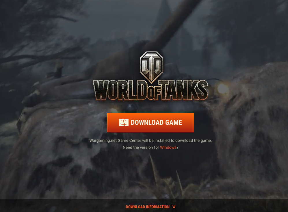 the download page of world tanks, available for windows and mac pc's