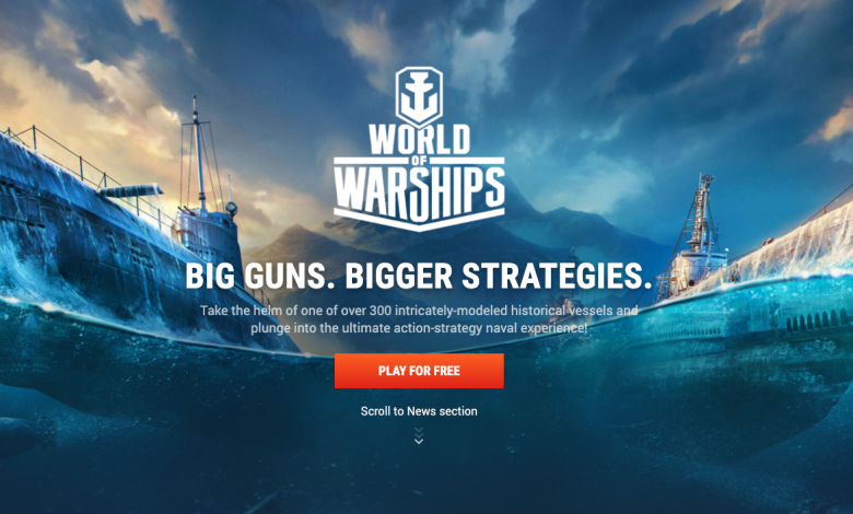 the homepage of world of warships international website